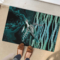 Hawaiian Honu Personalized Rubber Doormat Dark Cyan Maile Pikake Flower Lei Inspired