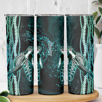 Hawaiian Honu Personalized Skinny Tumbler Dark Cyan Maile Pikake Flower Lei Inspired LT9 - Polynesian Pride