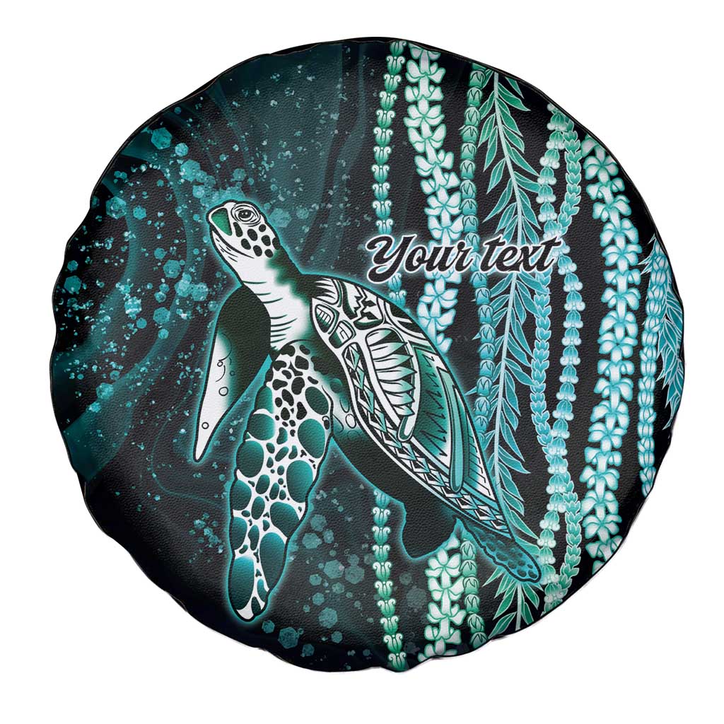 Hawaiian Honu Personalized Spare Tire Cover Dark Cyan Maile Pikake Flower Lei Inspired