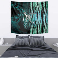 Hawaiian Honu Personalized Tapestry Dark Cyan Maile Pikake Flower Lei Inspired