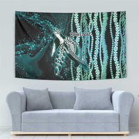 Hawaiian Honu Personalized Tapestry Dark Cyan Maile Pikake Flower Lei Inspired