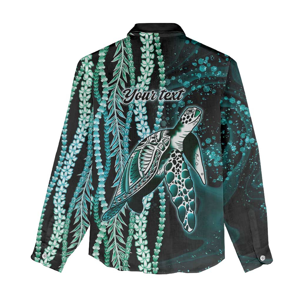 Hawaiian Honu Personalized Women Casual Shirt Dark Cyan Maile Pikake Flower Lei Inspired LT9 - Polynesian Pride