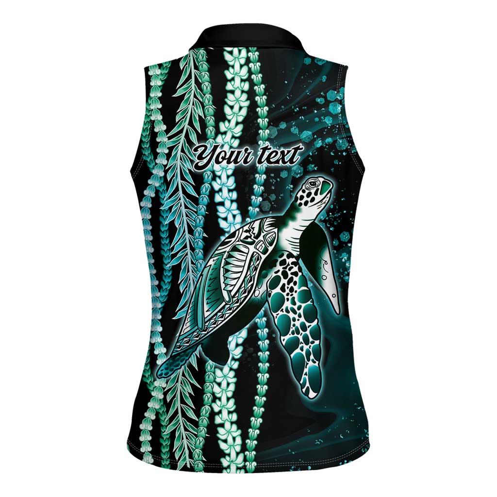 Hawaiian Honu Personalized Women Sleeveless Polo Shirt Dark Cyan Maile Pikake Flower Lei Inspired LT9 - Polynesian Pride