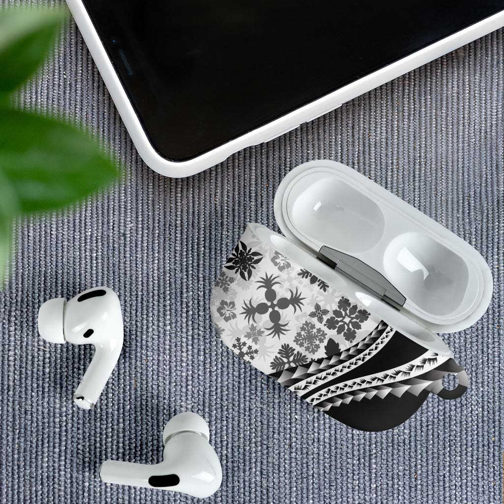 Black Hawaiian Quilt Pattern AirPods Case Mixed Polynesian Tribal Arty - Polynesian Pride