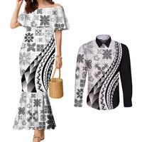 Black Hawaiian Quilt Pattern Couples Matching Mermaid Dress and Long Sleeve Button Shirt Mixed Polynesian Tribal Arty LT9 Black - Polynesian Pride