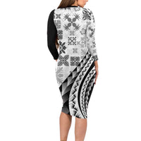 Black Hawaiian Quilt Pattern Family Matching Long Sleeve Bodycon Dress and Hawaiian Shirt Mixed Polynesian Tribal Arty LT9 - Polynesian Pride