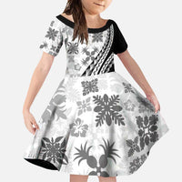 Black Hawaiian Quilt Pattern Family Matching Mermaid Dress and Hawaiian Shirt Mixed Polynesian Tribal Arty LT9 Daughter's Dress Black - Polynesian Pride