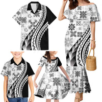 Black Hawaiian Quilt Pattern Family Matching Mermaid Dress and Hawaiian Shirt Mixed Polynesian Tribal Arty LT9 - Polynesian Pride