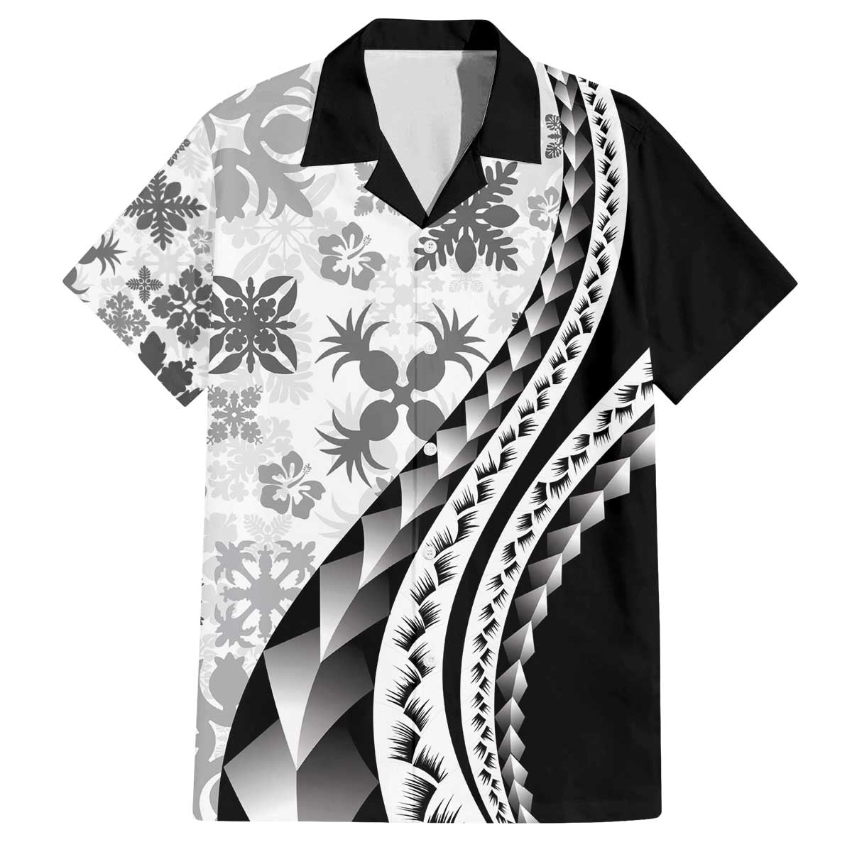 Black Hawaiian Quilt Pattern Family Matching Off The Shoulder Long Sleeve Dress and Hawaiian Shirt Mixed Polynesian Tribal Arty LT9 Dad's Shirt - Short Sleeve Black - Polynesian Pride