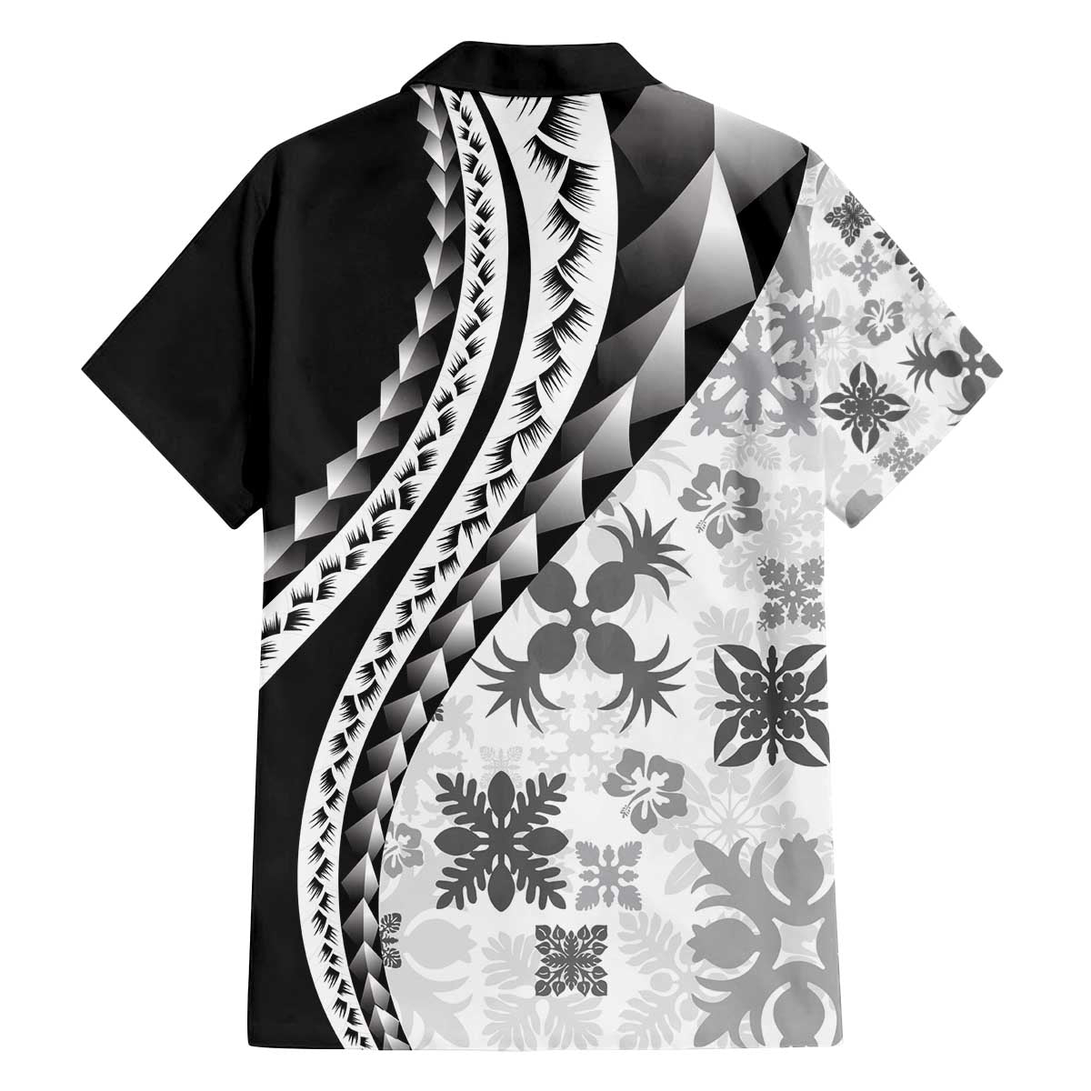 Black Hawaiian Quilt Pattern Family Matching Off The Shoulder Long Sleeve Dress and Hawaiian Shirt Mixed Polynesian Tribal Arty LT9 - Polynesian Pride