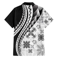 Black Hawaiian Quilt Pattern Family Matching Off The Shoulder Long Sleeve Dress and Hawaiian Shirt Mixed Polynesian Tribal Arty LT9 - Polynesian Pride