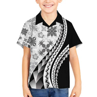 Black Hawaiian Quilt Pattern Family Matching Off The Shoulder Long Sleeve Dress and Hawaiian Shirt Mixed Polynesian Tribal Arty LT9 Son's Shirt Black - Polynesian Pride