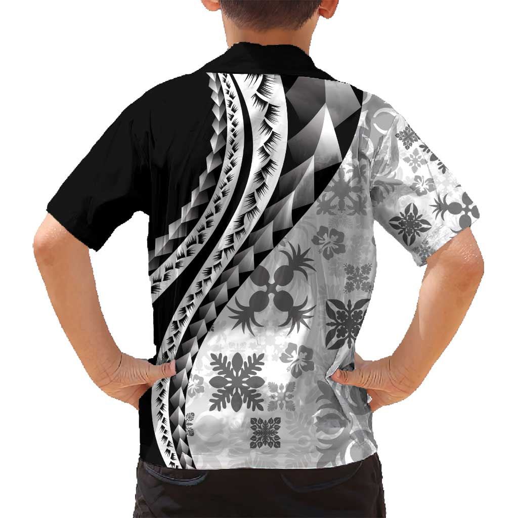 Black Hawaiian Quilt Pattern Family Matching Off Shoulder Maxi Dress and Hawaiian Shirt Mixed Polynesian Tribal Arty LT9 - Polynesian Pride