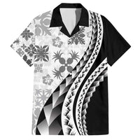 Black Hawaiian Quilt Pattern Family Matching Off Shoulder Maxi Dress and Hawaiian Shirt Mixed Polynesian Tribal Arty LT9 Dad's Shirt - Short Sleeve Black - Polynesian Pride