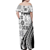 Black Hawaiian Quilt Pattern Family Matching Off Shoulder Maxi Dress and Hawaiian Shirt Mixed Polynesian Tribal Arty LT9 - Polynesian Pride