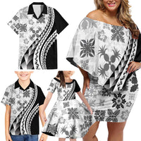 Black Hawaiian Quilt Pattern Family Matching Off Shoulder Short Dress and Hawaiian Shirt Mixed Polynesian Tribal Arty LT9 - Polynesian Pride