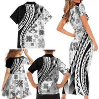 Black Hawaiian Quilt Pattern Family Matching Short Sleeve Bodycon Dress and Hawaiian Shirt Mixed Polynesian Tribal Arty LT9 - Polynesian Pride