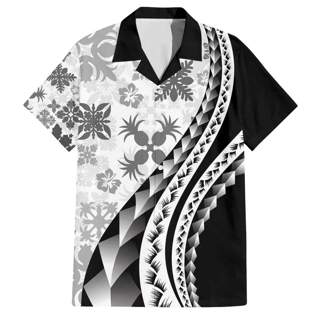 Black Hawaiian Quilt Pattern Family Matching Short Sleeve Bodycon Dress and Hawaiian Shirt Mixed Polynesian Tribal Arty LT9 Dad's Shirt - Short Sleeve Black - Polynesian Pride