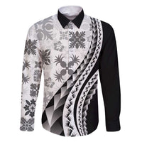 Black Hawaiian Quilt Pattern Family Matching Short Sleeve Bodycon Dress and Hawaiian Shirt Mixed Polynesian Tribal Arty LT9 Dad's Shirt - Long Sleeve Black - Polynesian Pride