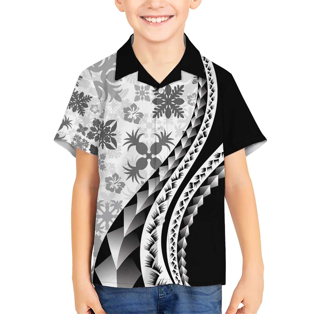 Black Hawaiian Quilt Pattern Family Matching Short Sleeve Bodycon Dress and Hawaiian Shirt Mixed Polynesian Tribal Arty LT9 Son's Shirt Black - Polynesian Pride