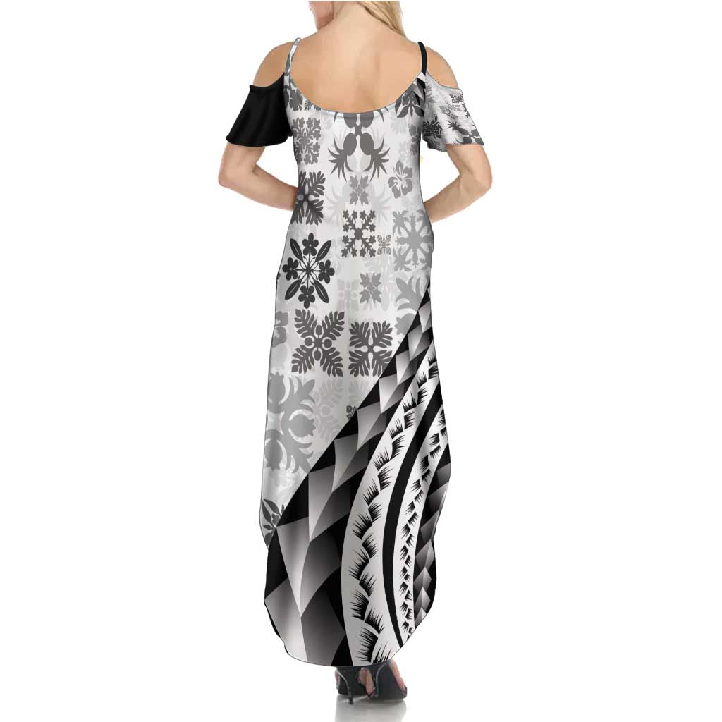 Black Hawaiian Quilt Pattern Family Matching Summer Maxi Dress and Hawaiian Shirt Mixed Polynesian Tribal Arty LT9 - Polynesian Pride