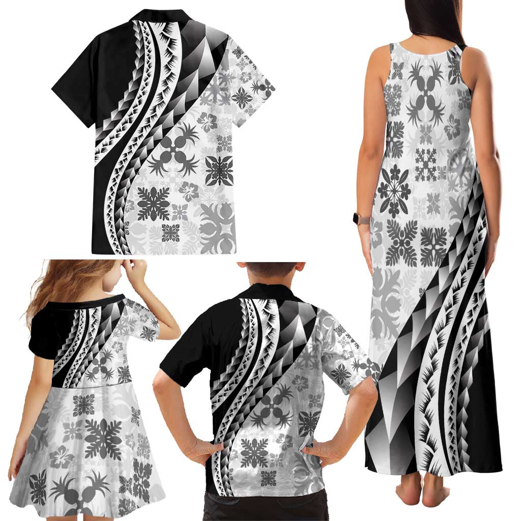 Black Hawaiian Quilt Pattern Family Matching Tank Maxi Dress and Hawaiian Shirt Mixed Polynesian Tribal Arty LT9 - Polynesian Pride