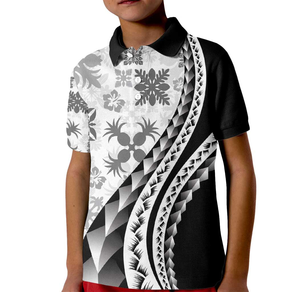 Black Hawaiian Quilt Pattern Kid Polo Shirt Mixed Polynesian Tribal Arty LT9 Kid Black - Polynesian Pride