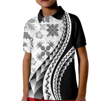 Black Hawaiian Quilt Pattern Kid Polo Shirt Mixed Polynesian Tribal Arty LT9 Kid Black - Polynesian Pride