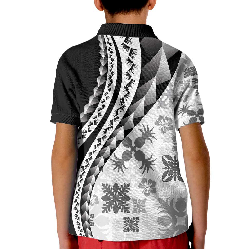 Black Hawaiian Quilt Pattern Kid Polo Shirt Mixed Polynesian Tribal Arty LT9 - Polynesian Pride