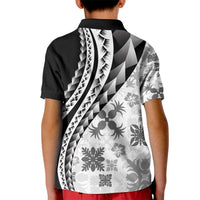 Black Hawaiian Quilt Pattern Kid Polo Shirt Mixed Polynesian Tribal Arty LT9 - Polynesian Pride