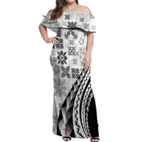Black Hawaiian Quilt Pattern Off Shoulder Maxi Dress Mixed Polynesian Tribal Arty LT9 Women Black - Polynesian Pride