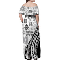 Black Hawaiian Quilt Pattern Off Shoulder Maxi Dress Mixed Polynesian Tribal Arty LT9 - Polynesian Pride
