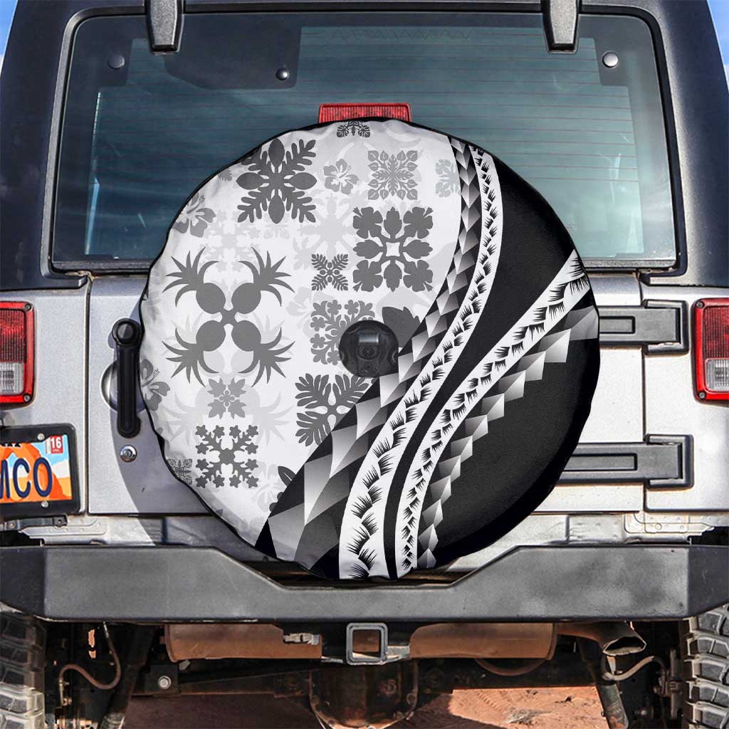 Black Hawaiian Quilt Pattern Spare Tire Cover Mixed Polynesian Tribal Arty LT9 Black - Polynesian Pride