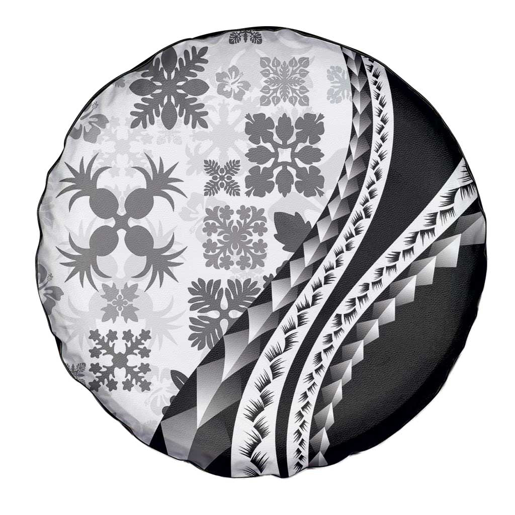 Black Hawaiian Quilt Pattern Spare Tire Cover Mixed Polynesian Tribal Arty LT9 - Polynesian Pride