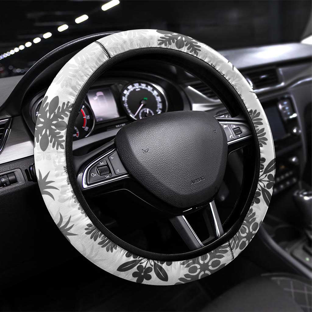 Black Hawaiian Quilt Pattern Steering Wheel Cover Mixed Polynesian Tribal Arty