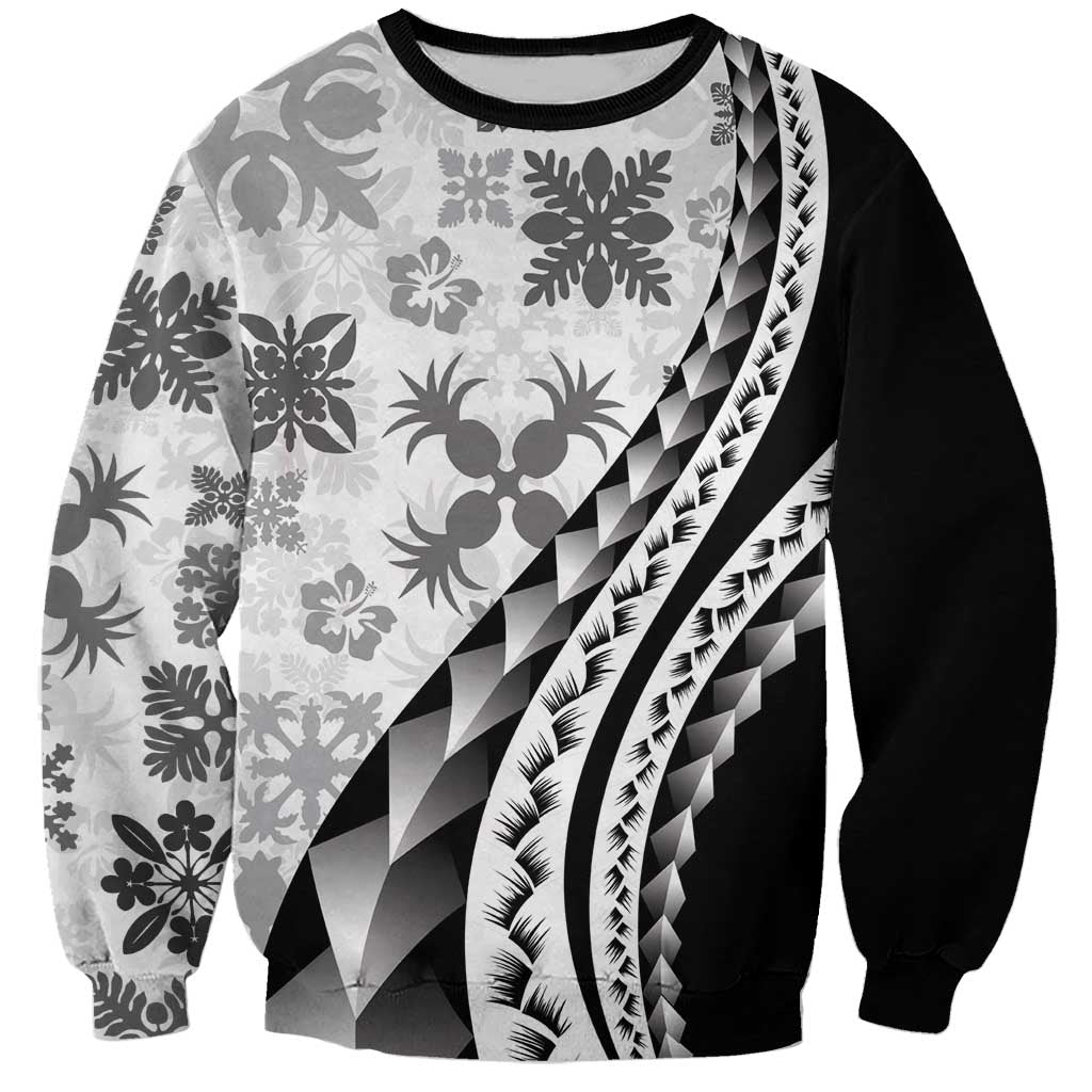 Black Hawaiian Quilt Pattern Sweatshirt Mixed Polynesian Tribal Arty LT9 Unisex Black - Polynesian Pride