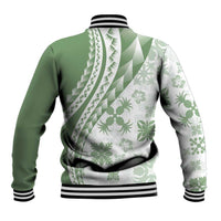 Green Hawaiian Quilt Pattern Baseball Jacket Mixed Polynesian Tribal Arty