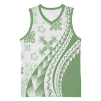 Green Hawaiian Quilt Pattern Basketball Jersey Mixed Polynesian Tribal Arty LT9 Unisex Green - Polynesian Pride