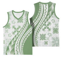 Green Hawaiian Quilt Pattern Basketball Jersey Mixed Polynesian Tribal Arty LT9 - Polynesian Pride