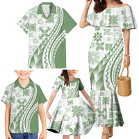 Green Hawaiian Quilt Pattern Family Matching Mermaid Dress and Hawaiian Shirt Mixed Polynesian Tribal Arty LT9 - Polynesian Pride
