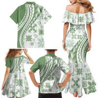 Green Hawaiian Quilt Pattern Family Matching Mermaid Dress and Hawaiian Shirt Mixed Polynesian Tribal Arty LT9 - Polynesian Pride