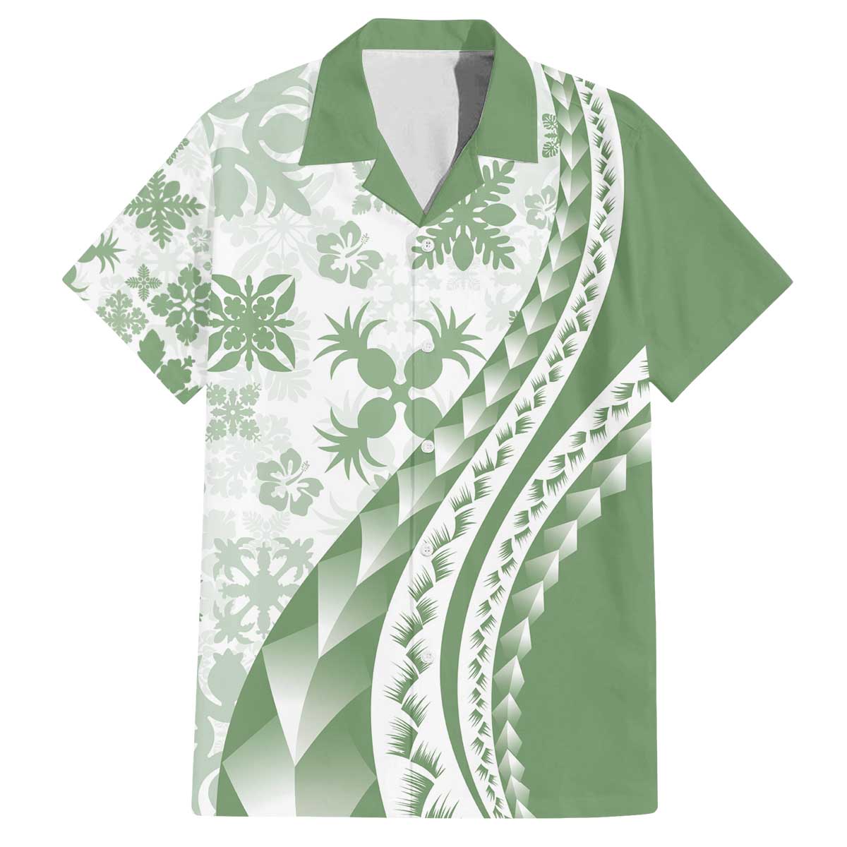 Green Hawaiian Quilt Pattern Family Matching Off The Shoulder Long Sleeve Dress and Hawaiian Shirt Mixed Polynesian Tribal Arty LT9 Dad's Shirt - Short Sleeve Green - Polynesian Pride