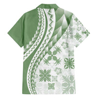 Green Hawaiian Quilt Pattern Family Matching Off Shoulder Short Dress and Hawaiian Shirt Mixed Polynesian Tribal Arty LT9 - Polynesian Pride