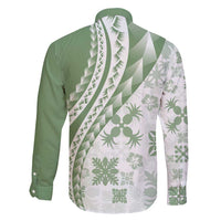 Green Hawaiian Quilt Pattern Family Matching Off Shoulder Short Dress and Hawaiian Shirt Mixed Polynesian Tribal Arty LT9 - Polynesian Pride