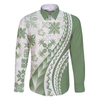 Green Hawaiian Quilt Pattern Family Matching Puletasi and Hawaiian Shirt Mixed Polynesian Tribal Arty LT9 Dad's Shirt - Long Sleeve Green - Polynesian Pride