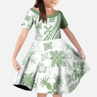 Green Hawaiian Quilt Pattern Family Matching Tank Maxi Dress and Hawaiian Shirt Mixed Polynesian Tribal Arty LT9 Daughter's Dress Green - Polynesian Pride
