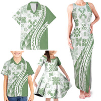 Green Hawaiian Quilt Pattern Family Matching Tank Maxi Dress and Hawaiian Shirt Mixed Polynesian Tribal Arty LT9 - Polynesian Pride