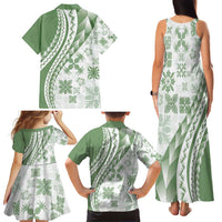 Green Hawaiian Quilt Pattern Family Matching Tank Maxi Dress and Hawaiian Shirt Mixed Polynesian Tribal Arty LT9 - Polynesian Pride