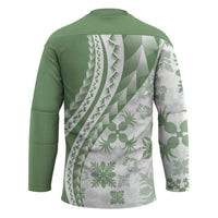 Green Hawaiian Quilt Pattern Hockey Jersey Mixed Polynesian Tribal Arty - Polynesian Pride