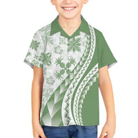Green Hawaiian Quilt Pattern Kid Hawaiian Shirt Mixed Polynesian Tribal Arty LT9 Kid Green - Polynesian Pride